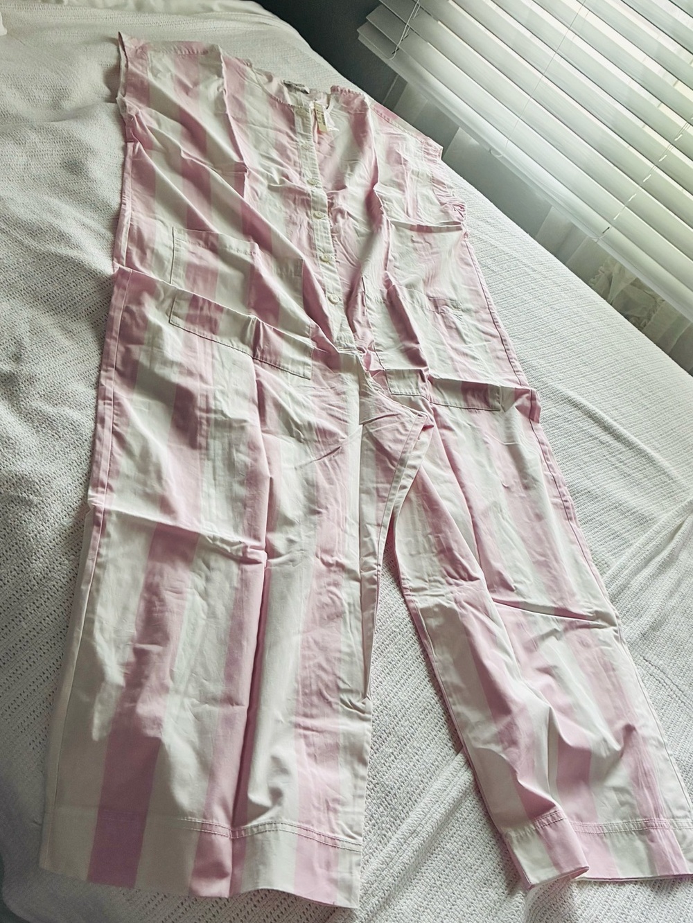 NWT Madewell coverall jumpsuit pink and White Striped Button-Front . (#F-23)